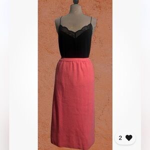 Vintage 60s Mod Angora Wool Coral Pink L Midi Sweater Skirt Sebastian Italy M L